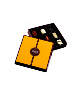 Boîte carrée garnie 9 chocolats assortis - sans alcool