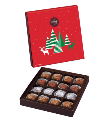 Boîte carrée assortiment de 16 truffes Couvercle Noël